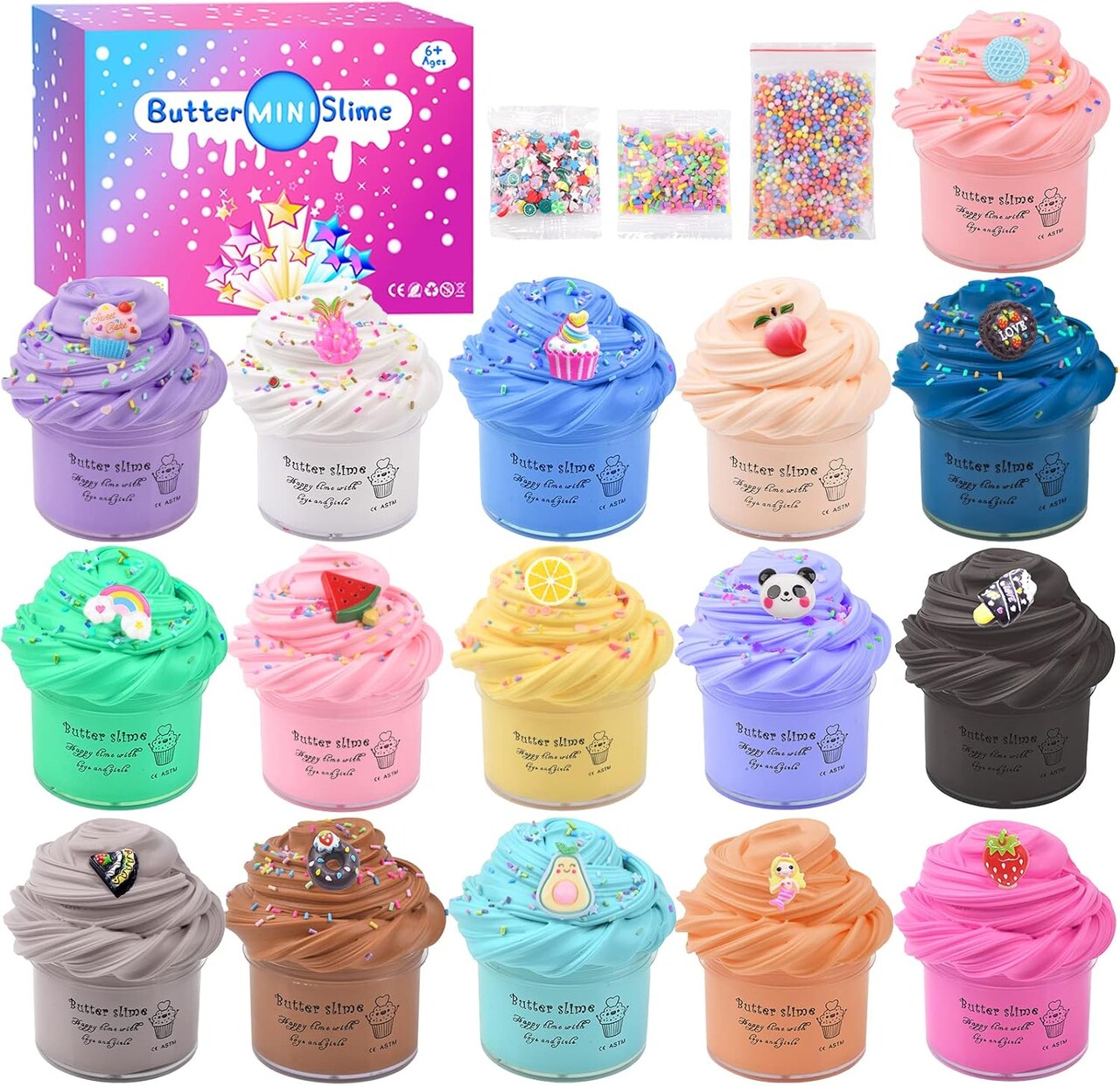 16 Pack Mini Butter Slime Kit, With Pink Watermelon & Lemon Slice Scents